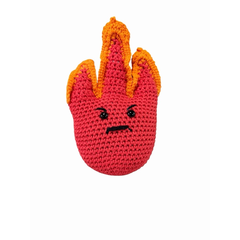 New Handmade Crochet Plushie COTTON fire flames angry face red orange